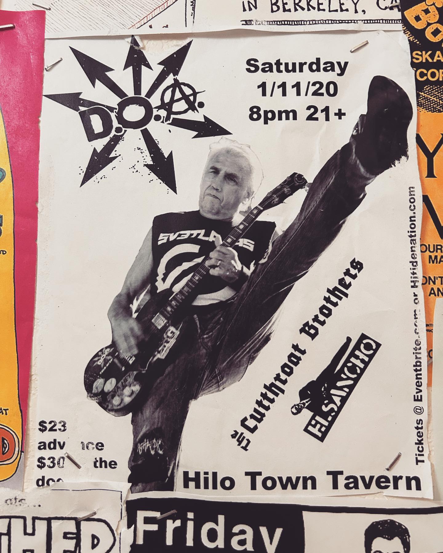 Flyer for D.O.A., Cutthroat Brothers and El Sancho at Hilo Town Tavern show