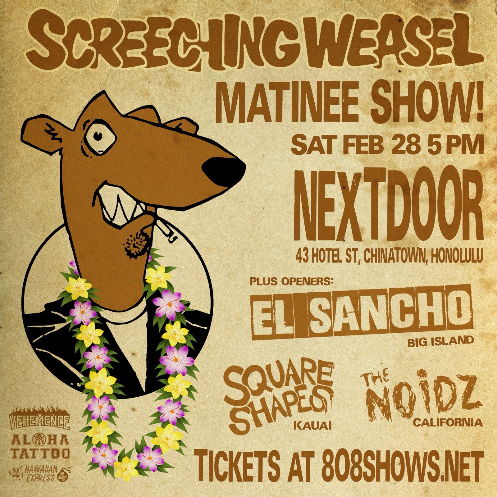 Flyer for Screeching Weasel in Honolulu show