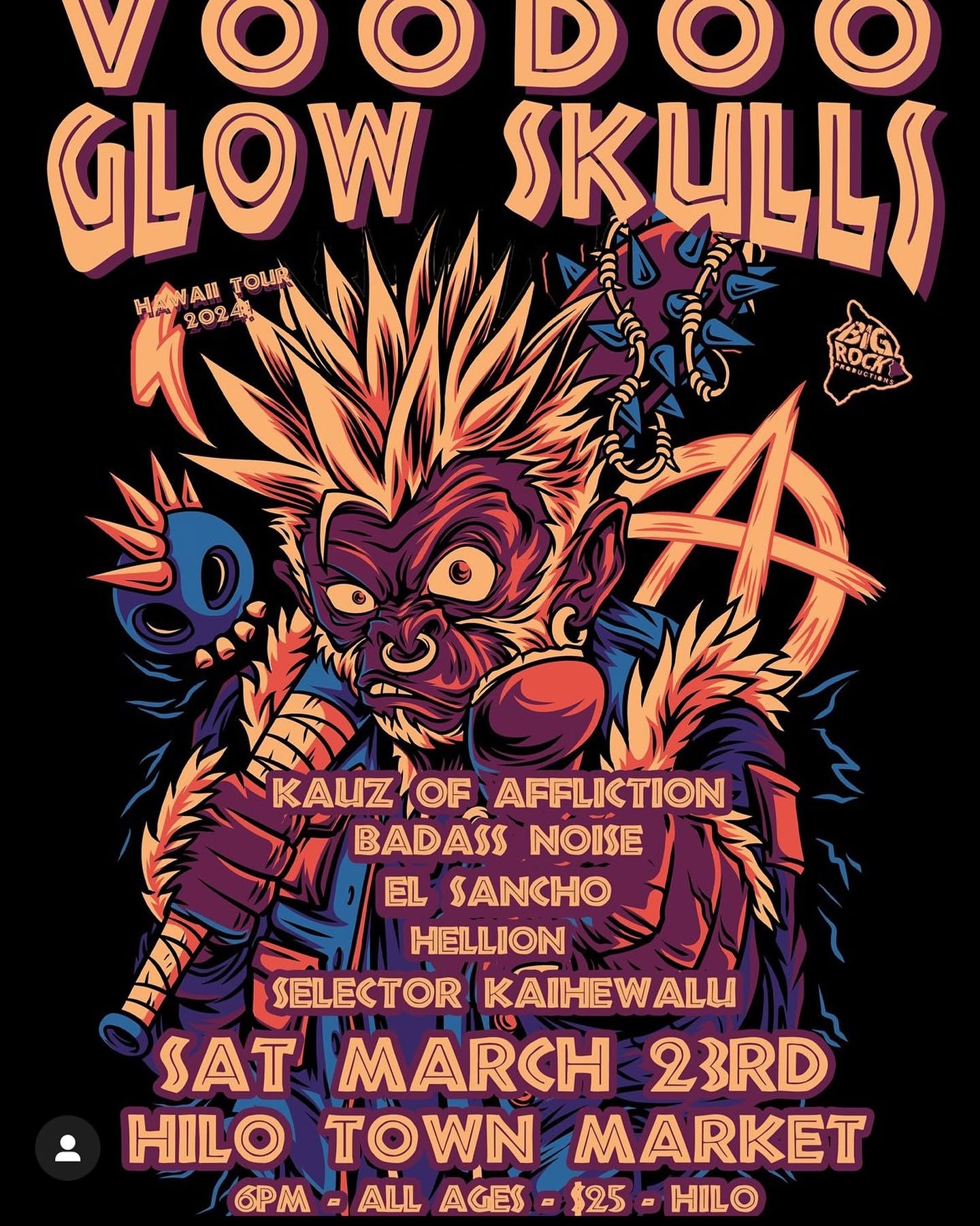 Flyer for Voodoo Glow Skulls in Hilo show