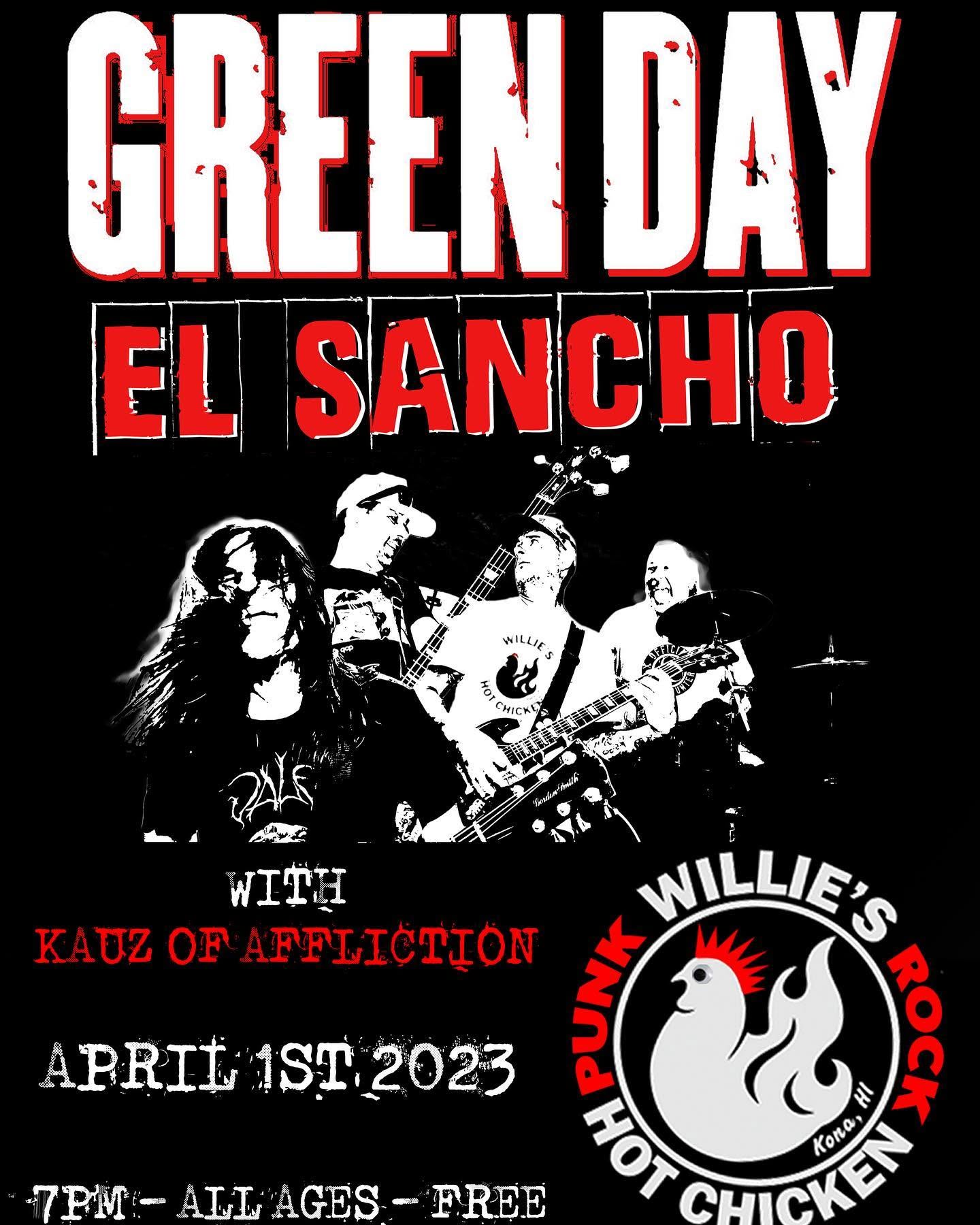 Flyer for April Fools Punk Rock Night: El Sancho and Kauz of Affliction show