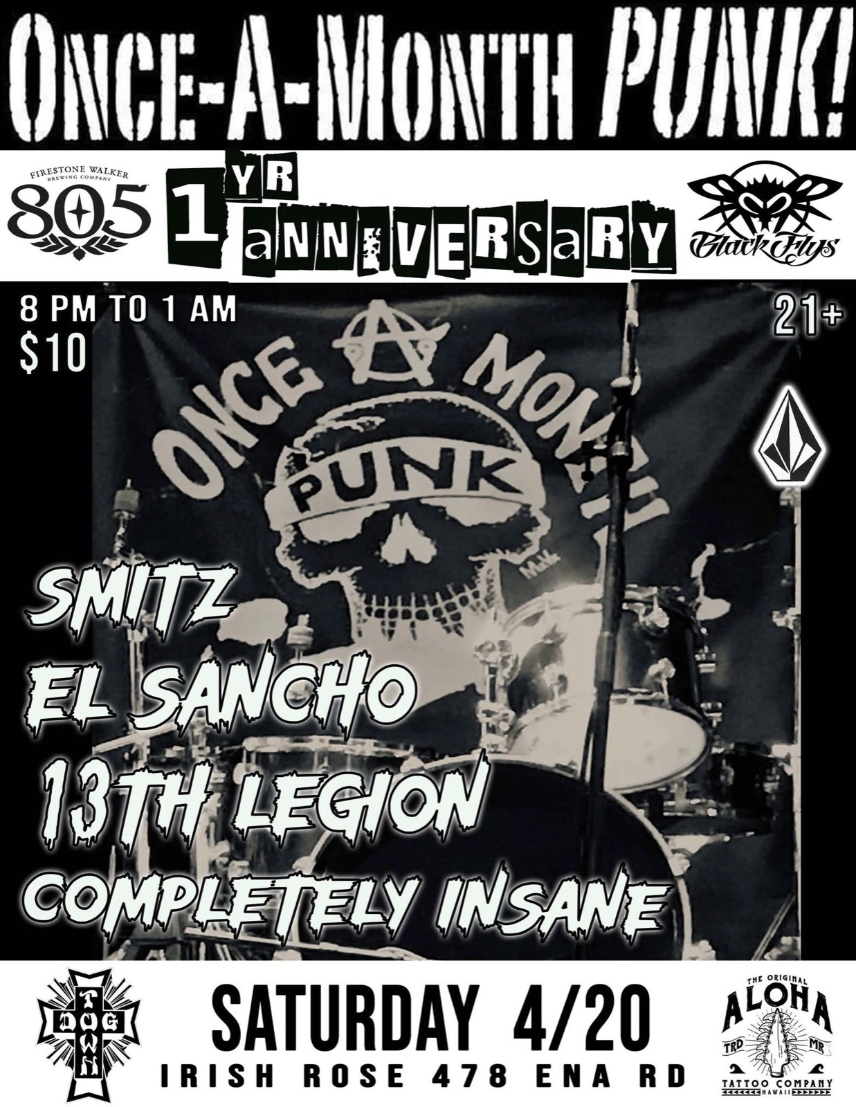 Flyer for Once a Month Punk 1 year anniversary show
