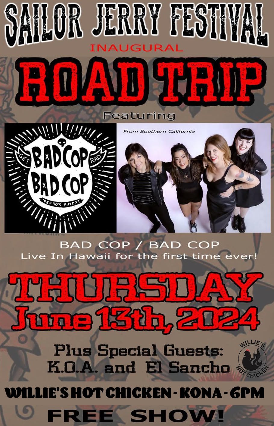 Flyer for Sailor Jerry Road Trip with Bad Cop Bad Cop show