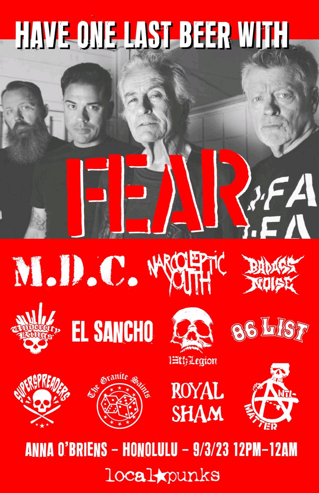 Flyer for FEAR-well Fest with FEAR, MDC, Narcoleptic Youth show