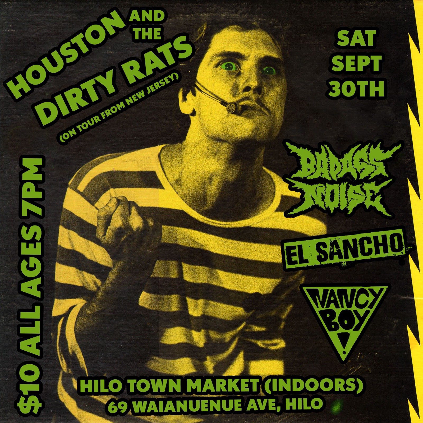 Flyer for Houston and The Dirty Rats (from New Jersey) in Hilo show