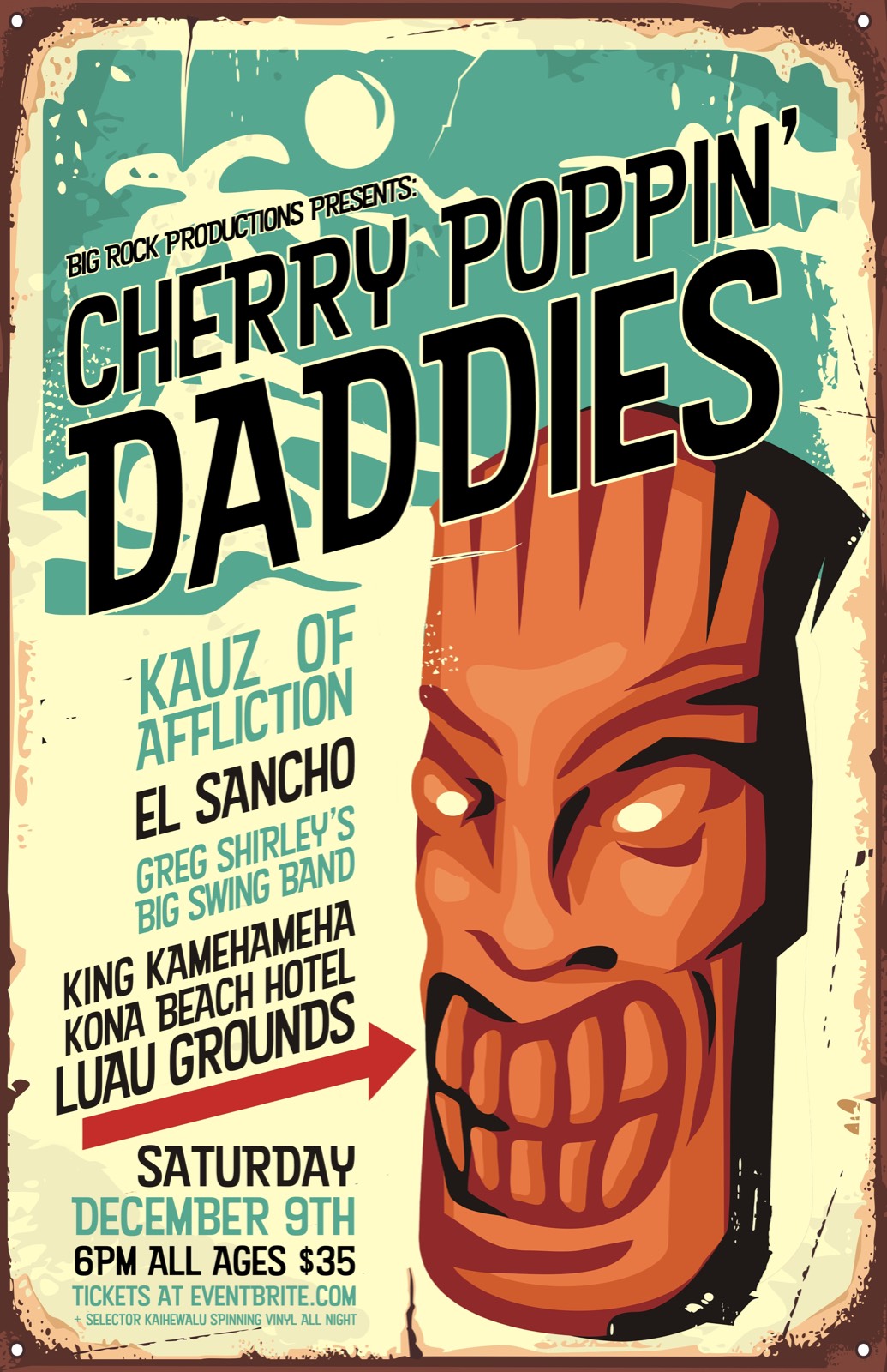 Flyer for Cherry Poppin' Daddies, Kauz of Affliction, El Sancho, Greg Shirley's Swing Band show